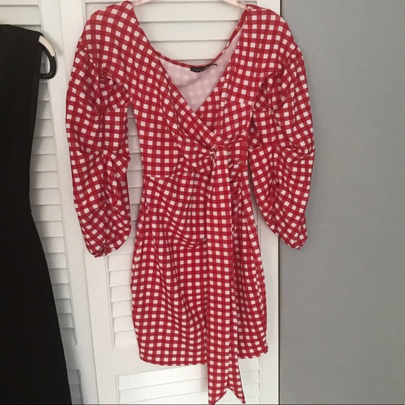 NWT red gingham print wrap mini dress - Picture 3 of 3